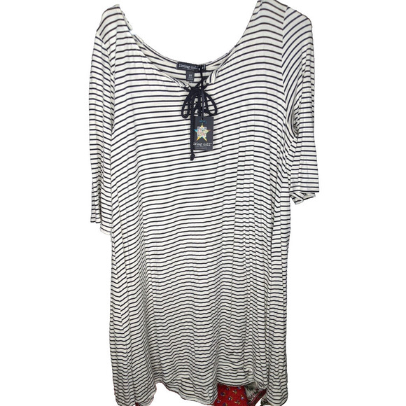 Dress 2X P2P 20" Black White Nautical Criss Cross Tie Polyester Spandex RUNS SM - Picture 1 of 6